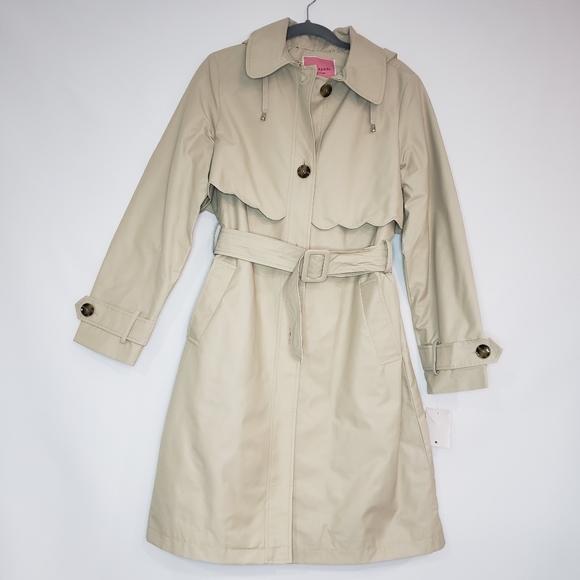 NWT Kate Spade Scalloped Edge Belted Trench Coat - Picture 2 of 16